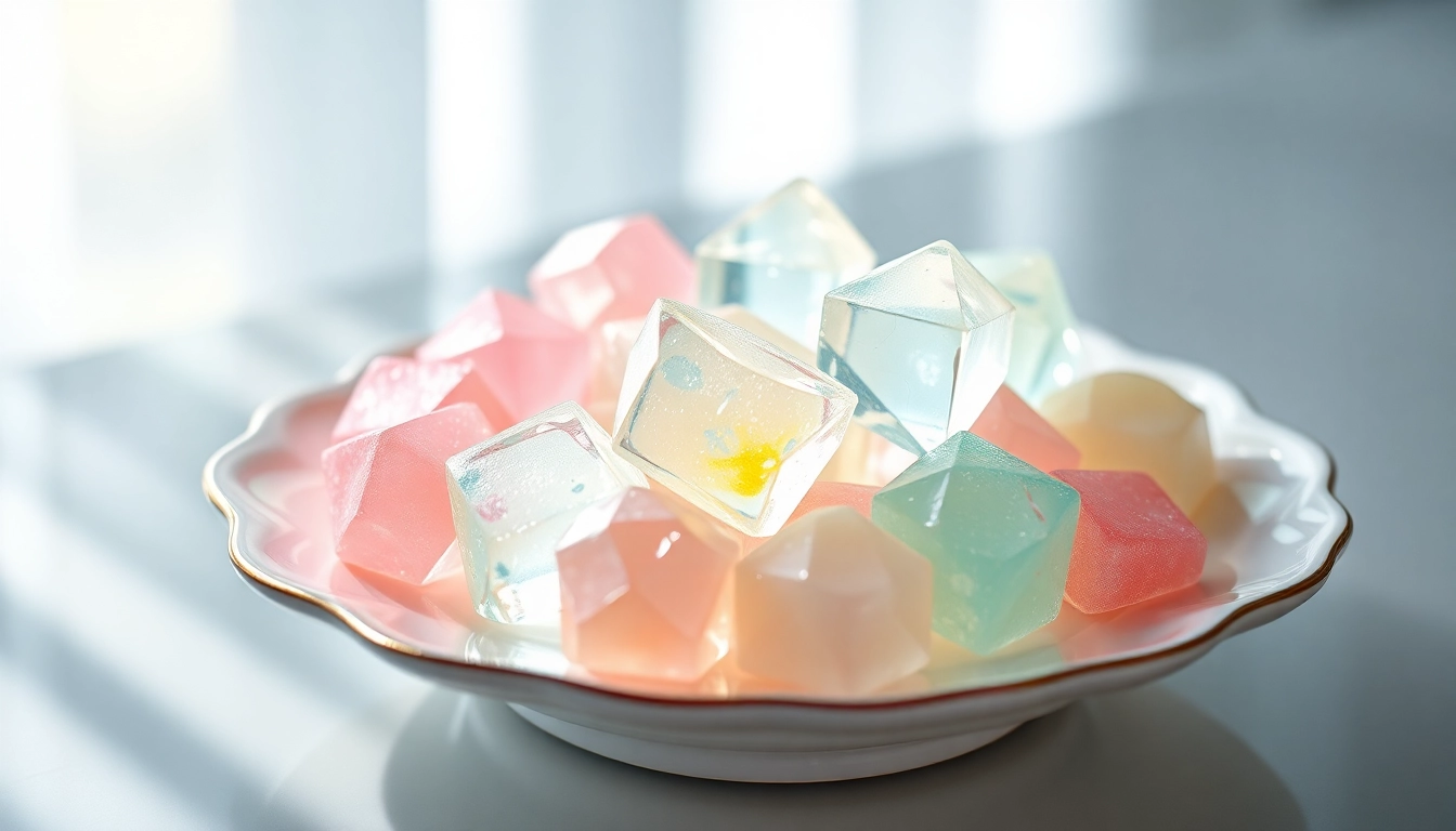 Admire the vibrant crystal candy shaped like gems, showcasing unique colors and textures for a delightful treat.