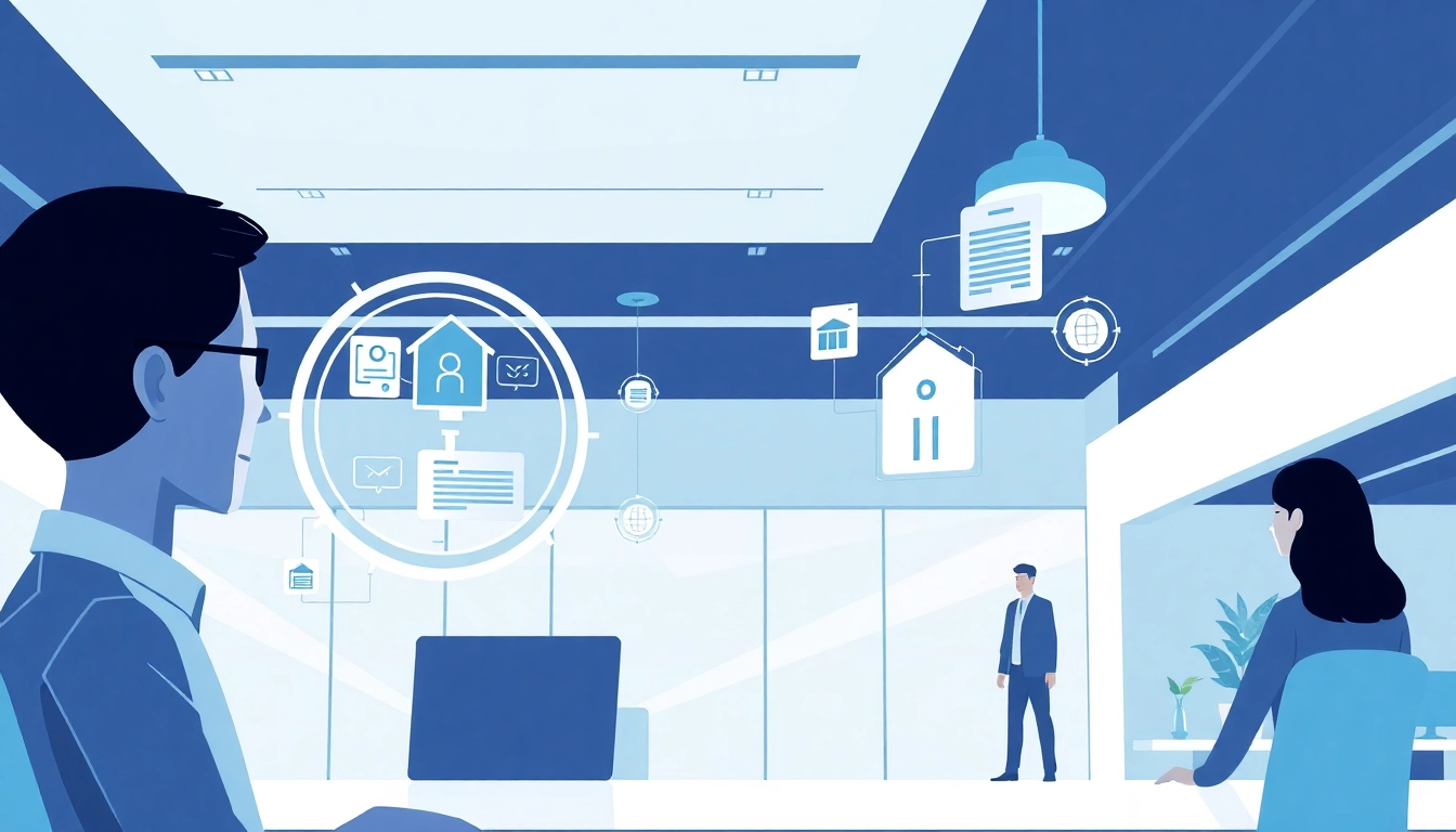 Visualize the mortgage process with AI enhancing document handling in a modern office.