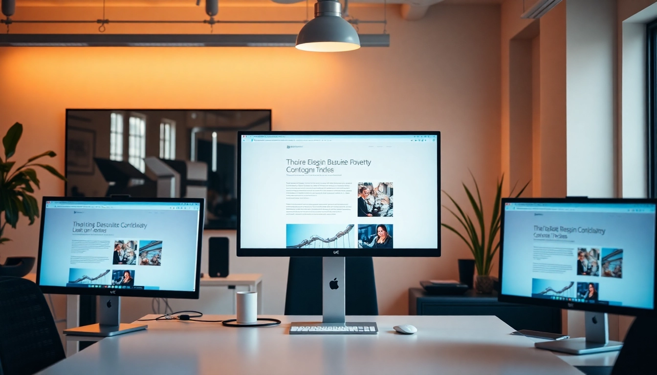 Create stunning website design Manchester with innovative screens and a modern workspace atmosphere.