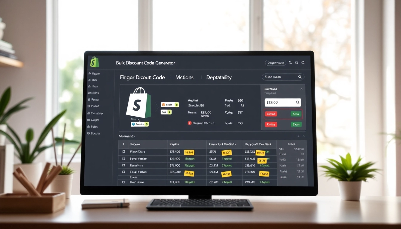 Shopify bulk discount code generator interface displaying colorful discount tags and an intuitive dashboard.