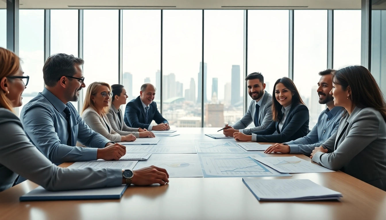 Professionals analyzing export tariffs in a modern conference room setting.
