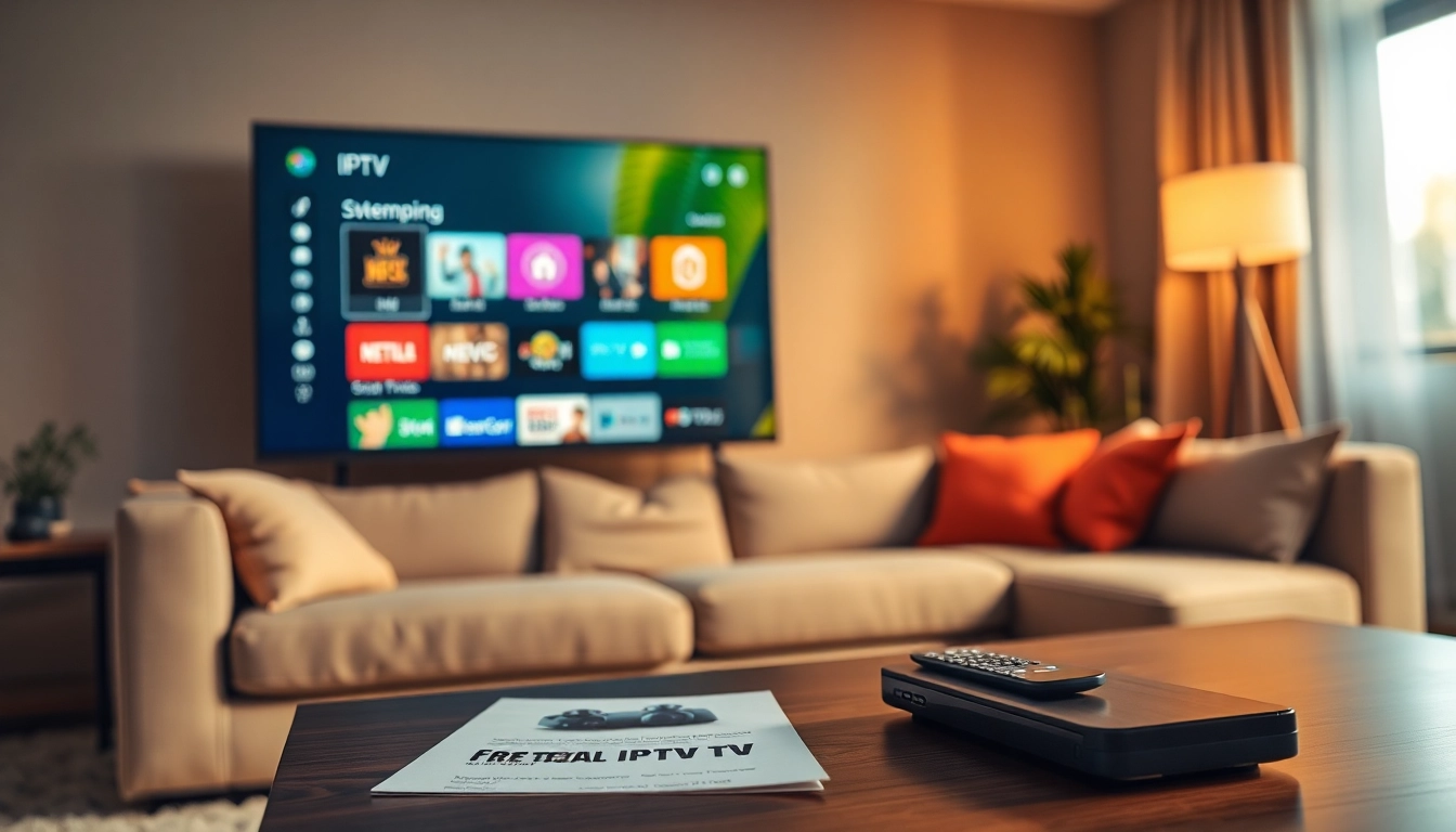 Access free trial IPTV options on a modern TV setup with a cozy setting.