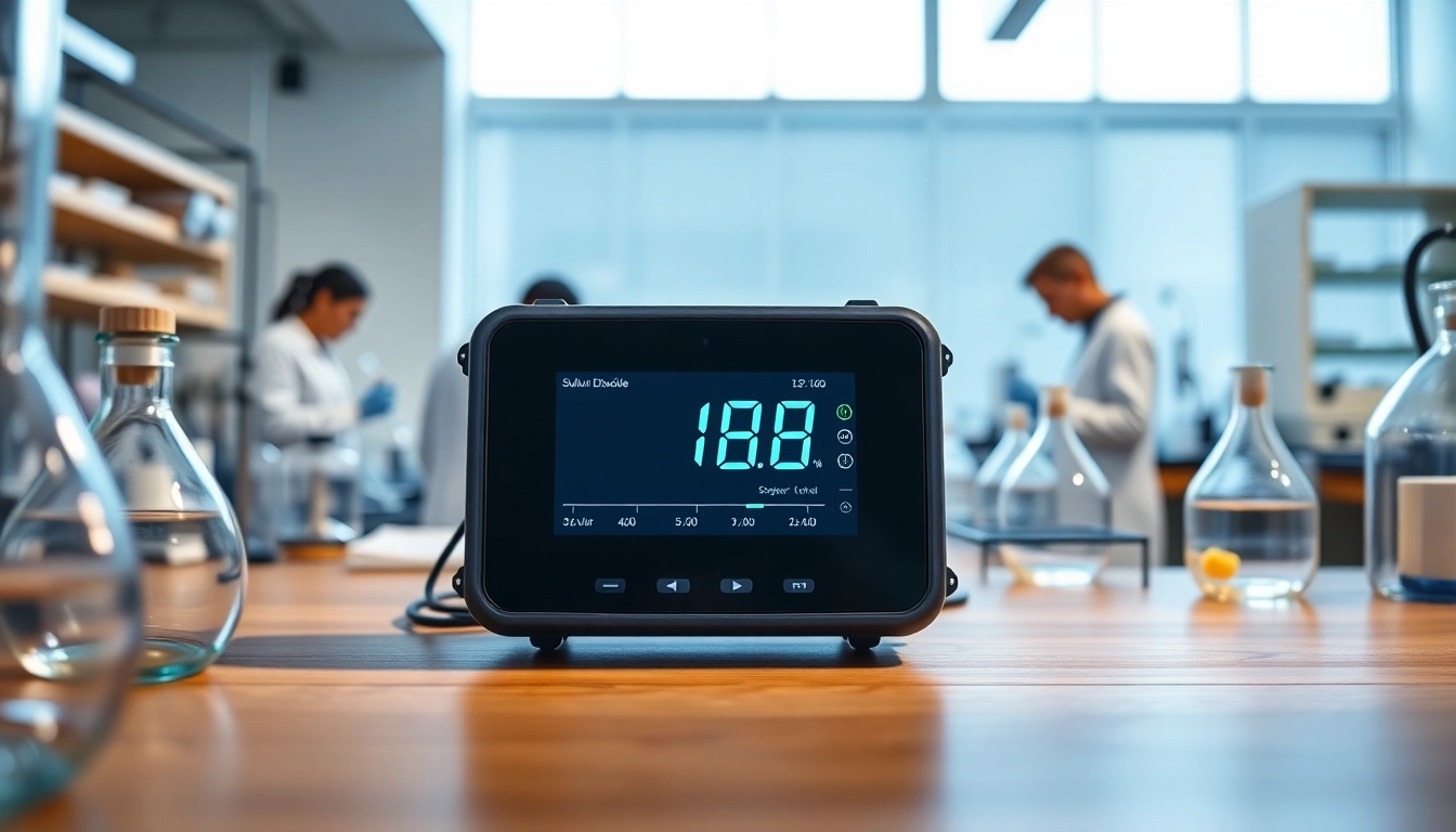 Monitor displaying sulfur dioxide levels in a modern laboratory setting, showcasing advanced technology.