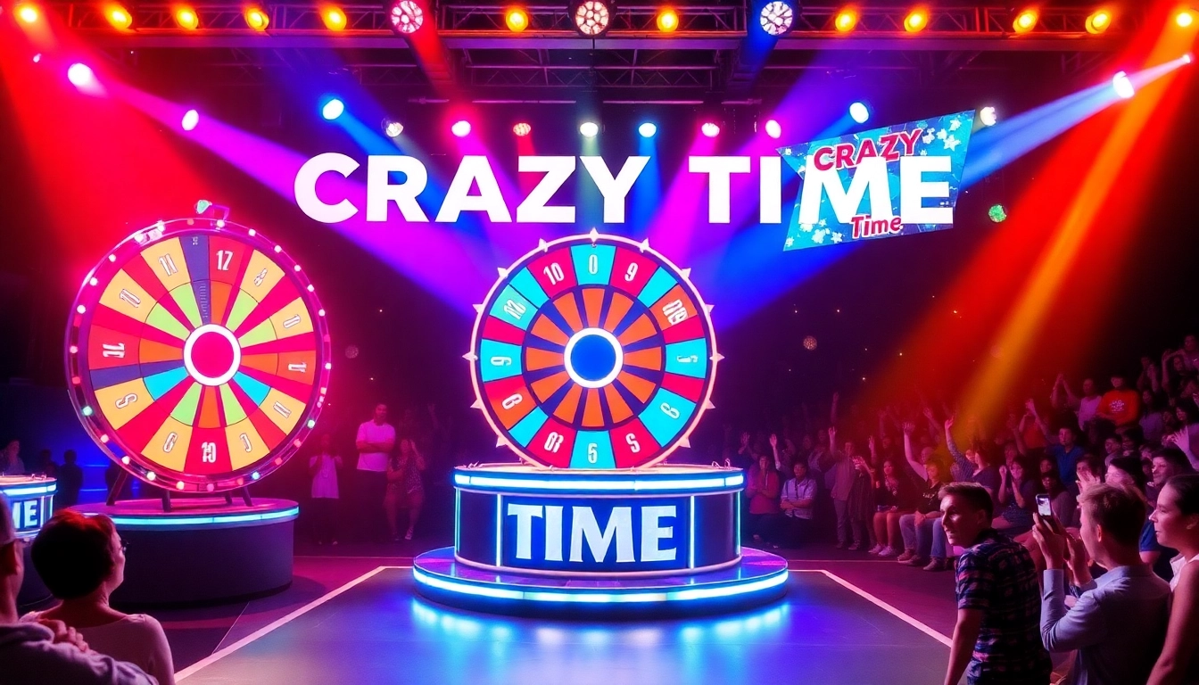 Crazy Time risultati showcasing a vibrant spinning wheel and interactivity in a live game show environment.