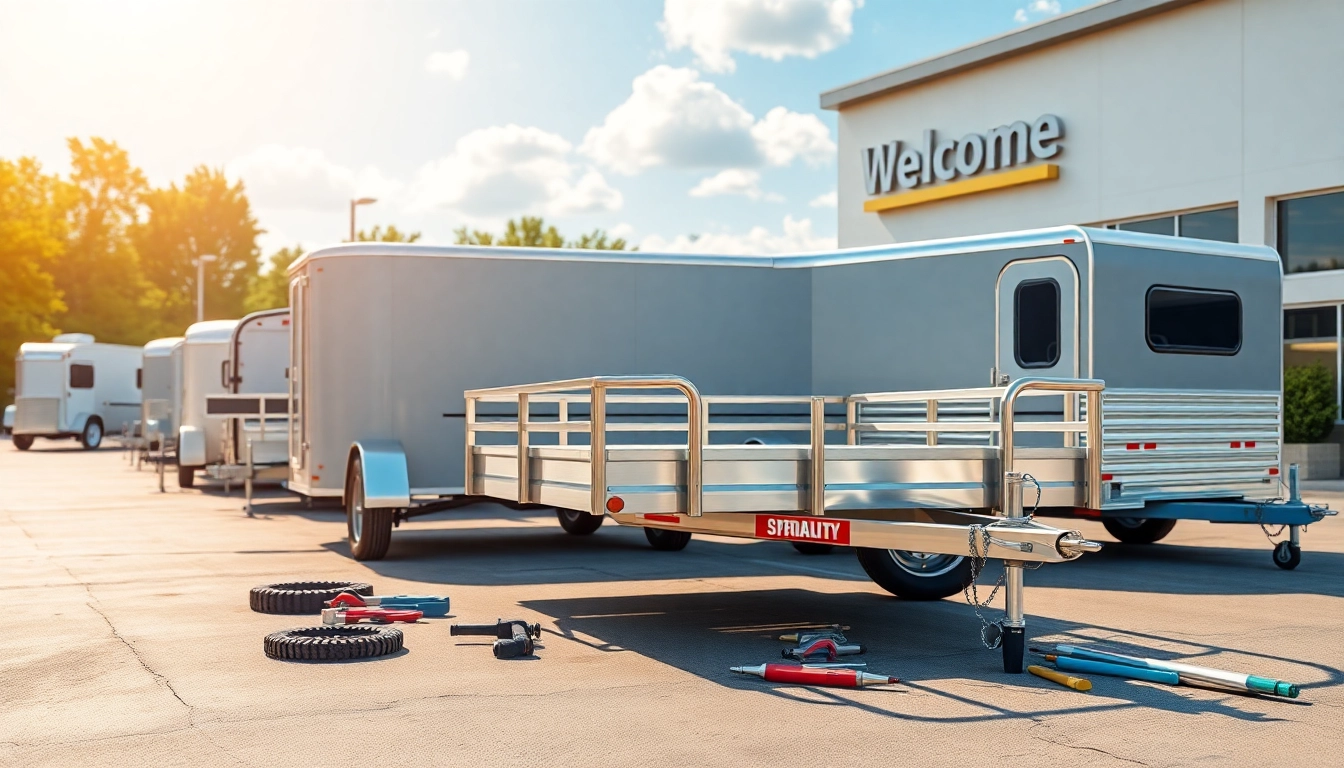 Find high-quality trailers near me displayed at a vibrant dealership.