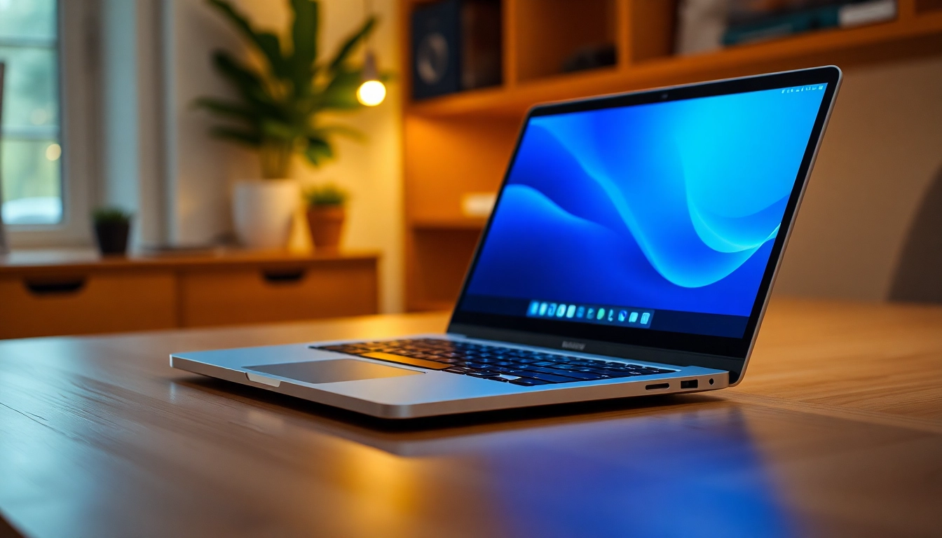 Download the line電腦版官方下載 on a sleek laptop in a cozy work environment.