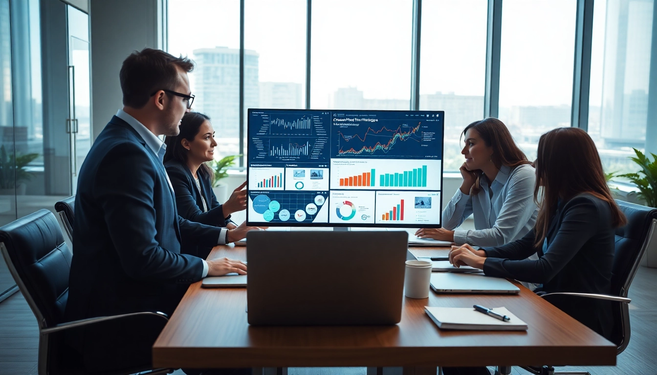 Analyze competitive intelligence data with professionals in a modern office setting.