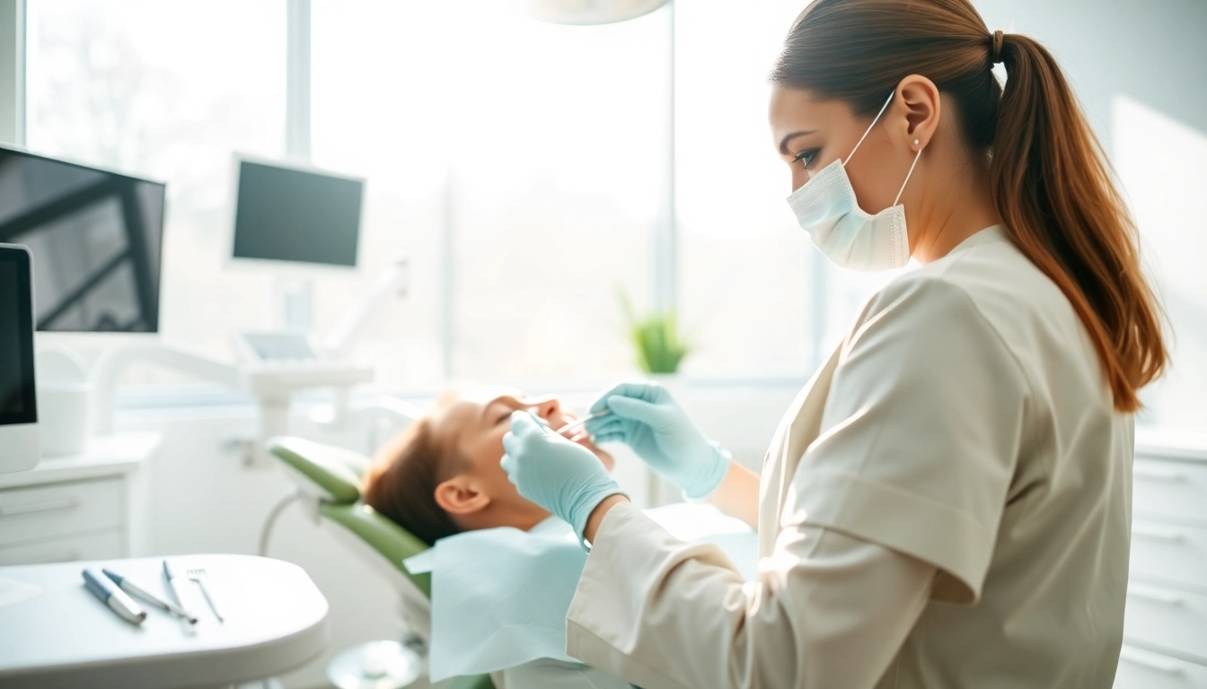 Expert provision of crowns in a dental office, showcasing a dentist at work.