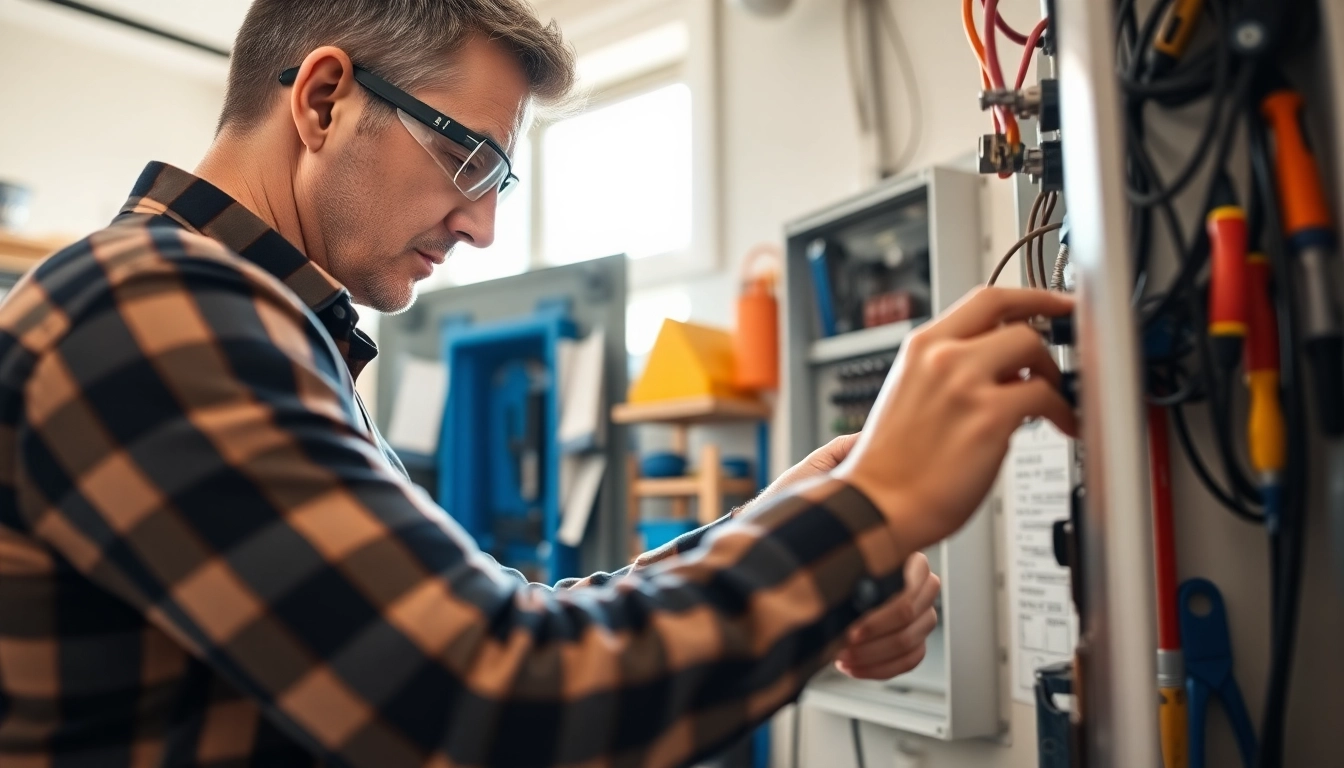 Electrician performing an Electrical Panel Upgrade in a modern home, highlighting expert techniques and safety.