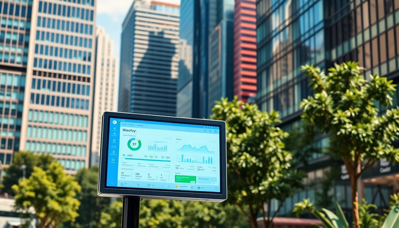 Engage with Wavlyn's innovative platform in a bustling city environment showcasing technology.