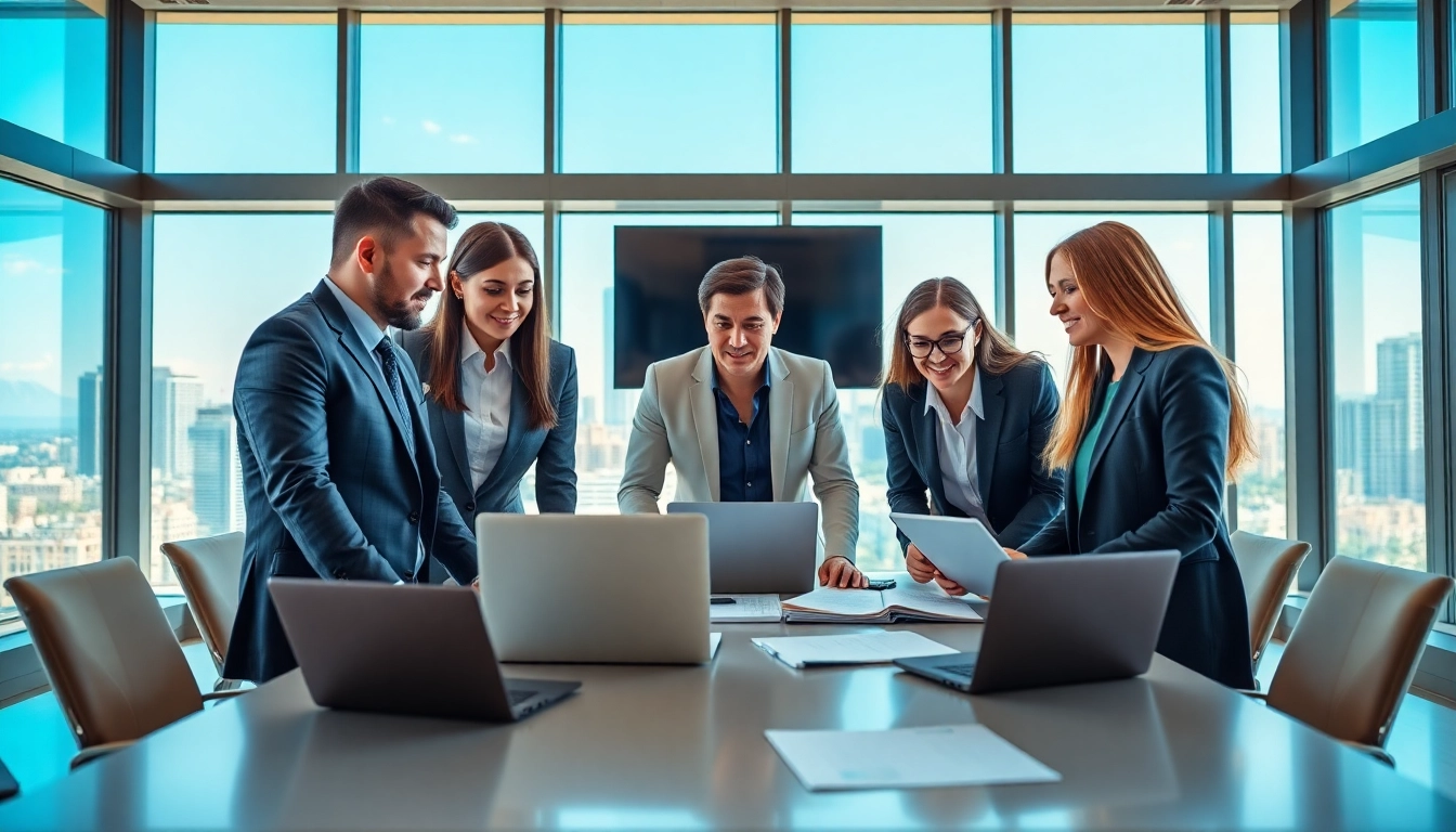 Consultants from Quickplus Business Consultants collaborating in a modern office setting.
