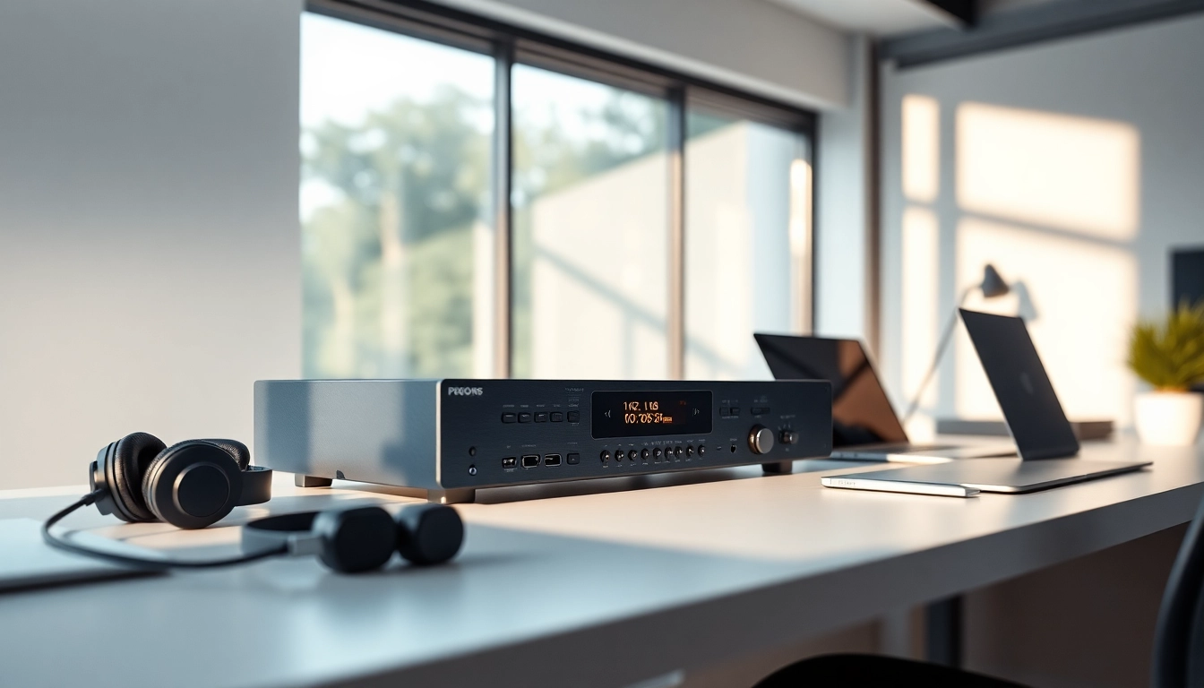 Showcasing music player hardware at https://hardwareplayer.com in a modern tech workspace.