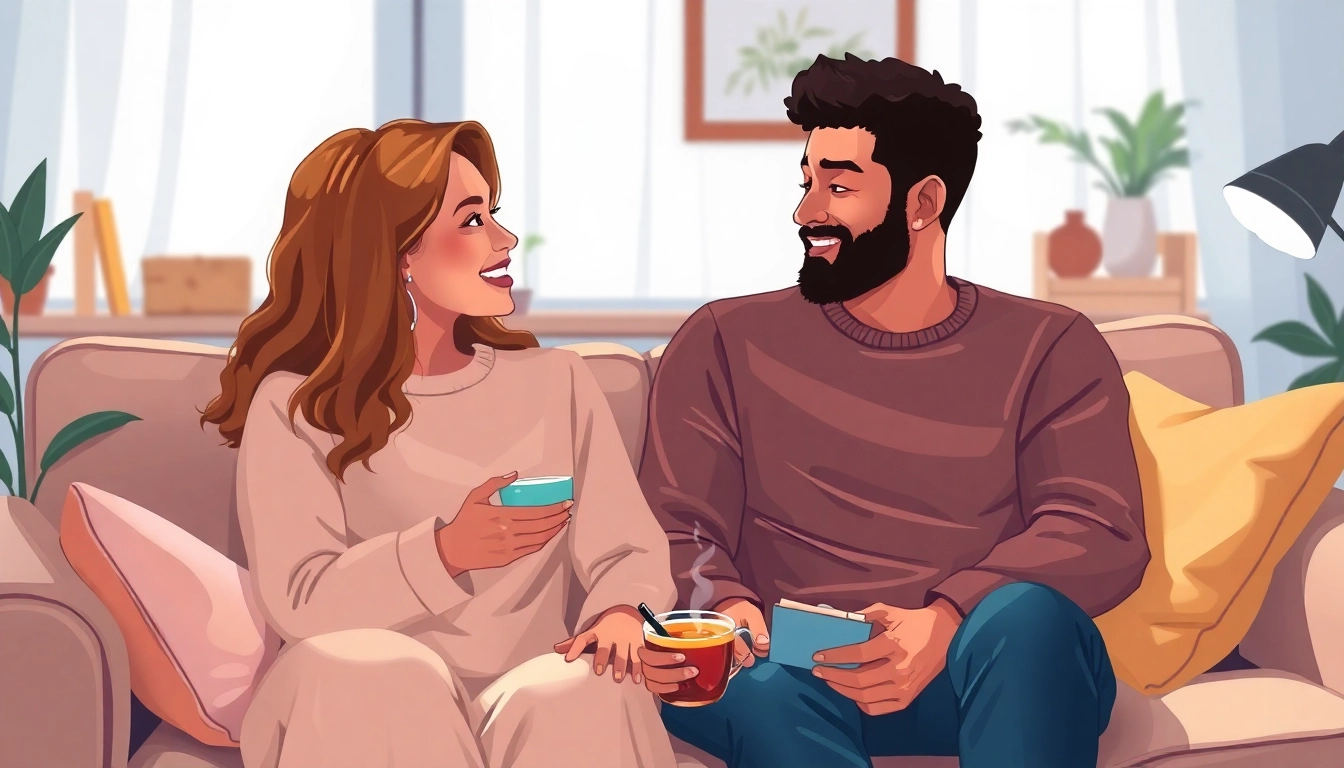 Couple practicing effective communication in relationships while sitting together on a cozy couch.