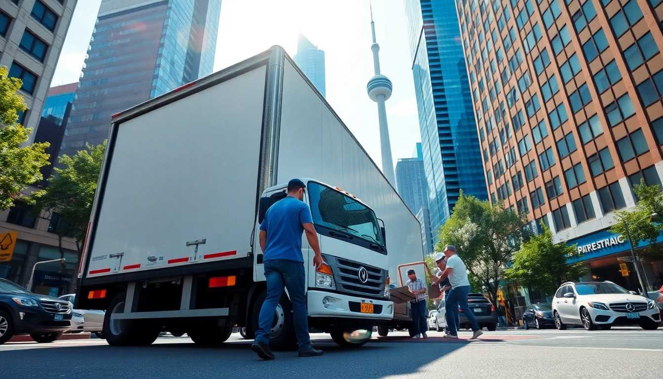 Movers in Toronto area efficiently transporting belongings in a busy urban environment.