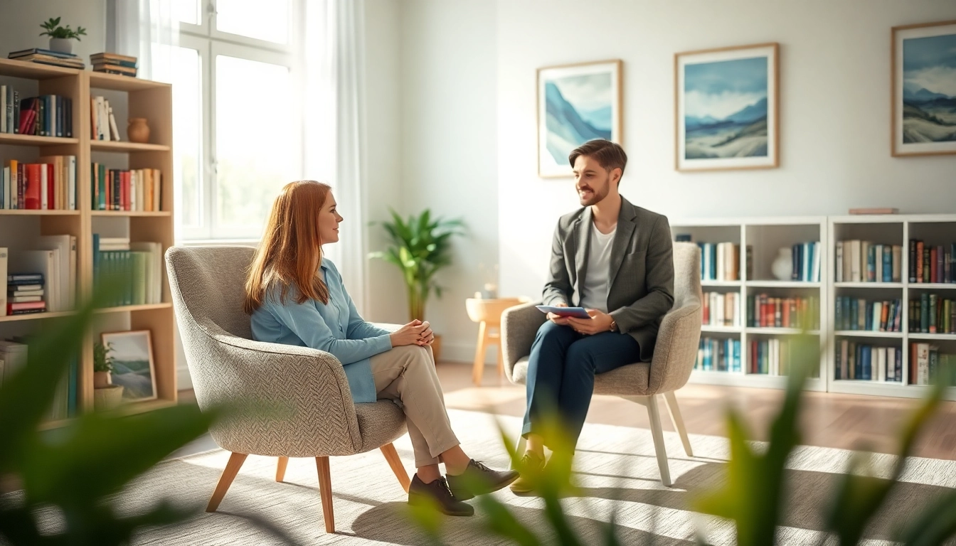 Therapist providing anxiety treatment dubai in a calming counseling environment filled with supportive elements.